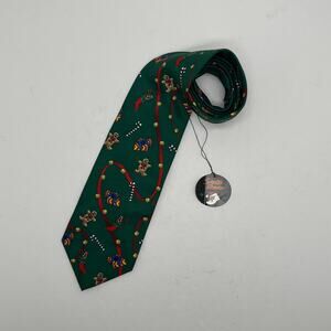 Santa's Dream Green Christmas Holiday Winter Gingerbread Candy Cane Rayon Tie